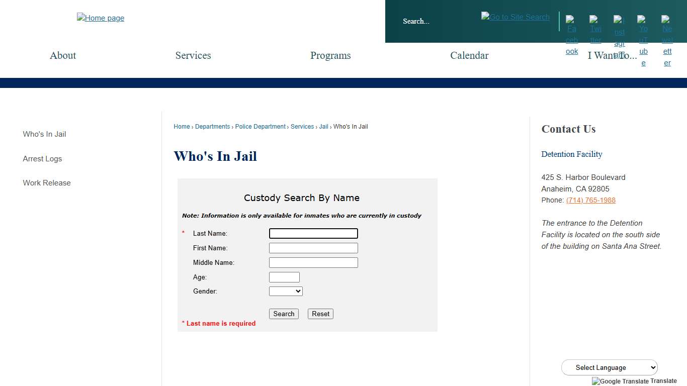 Who's In Jail | Anaheim, CA - Official Website